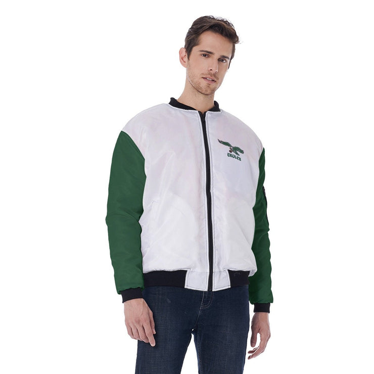 Men's Philadelphia White and Kelly Green Old School Eagles Bomber Jacket with Kelly Green Sleeves