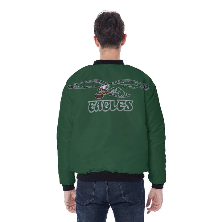 Men's Philadelphia White and Kelly Green Old School Eagles Bomber Jacket with Kelly Green Sleeves