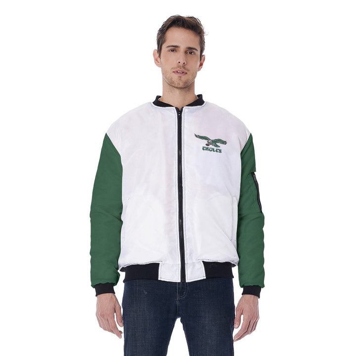 Men's Philadelphia White and Kelly Green Old School Eagles Bomber Jacket with Kelly Green Sleeves